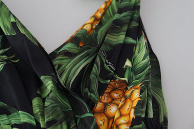 Multicolor Pineapple Cotton Vneck Maxi Dress