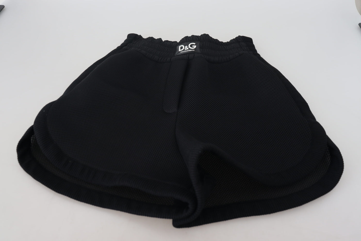 Black Perforated Polyester Bermuda Shorts