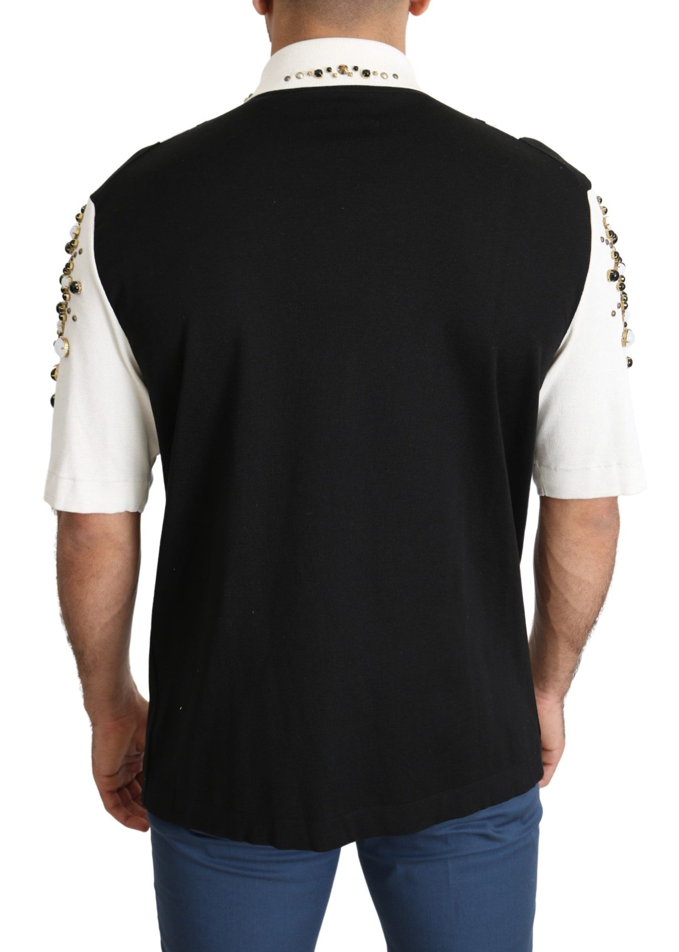 Black White Jewelled Jersey Embellished T-shirt