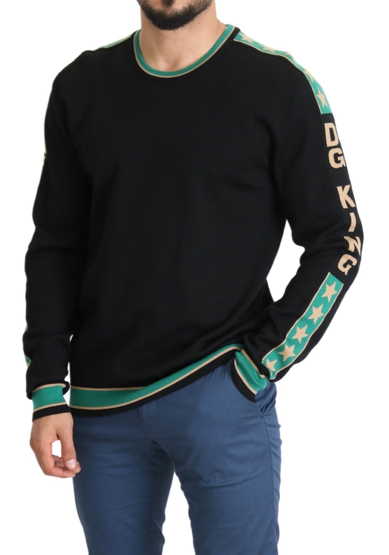 Black Knit Logo Wool Blend Pullover Crew Sweater