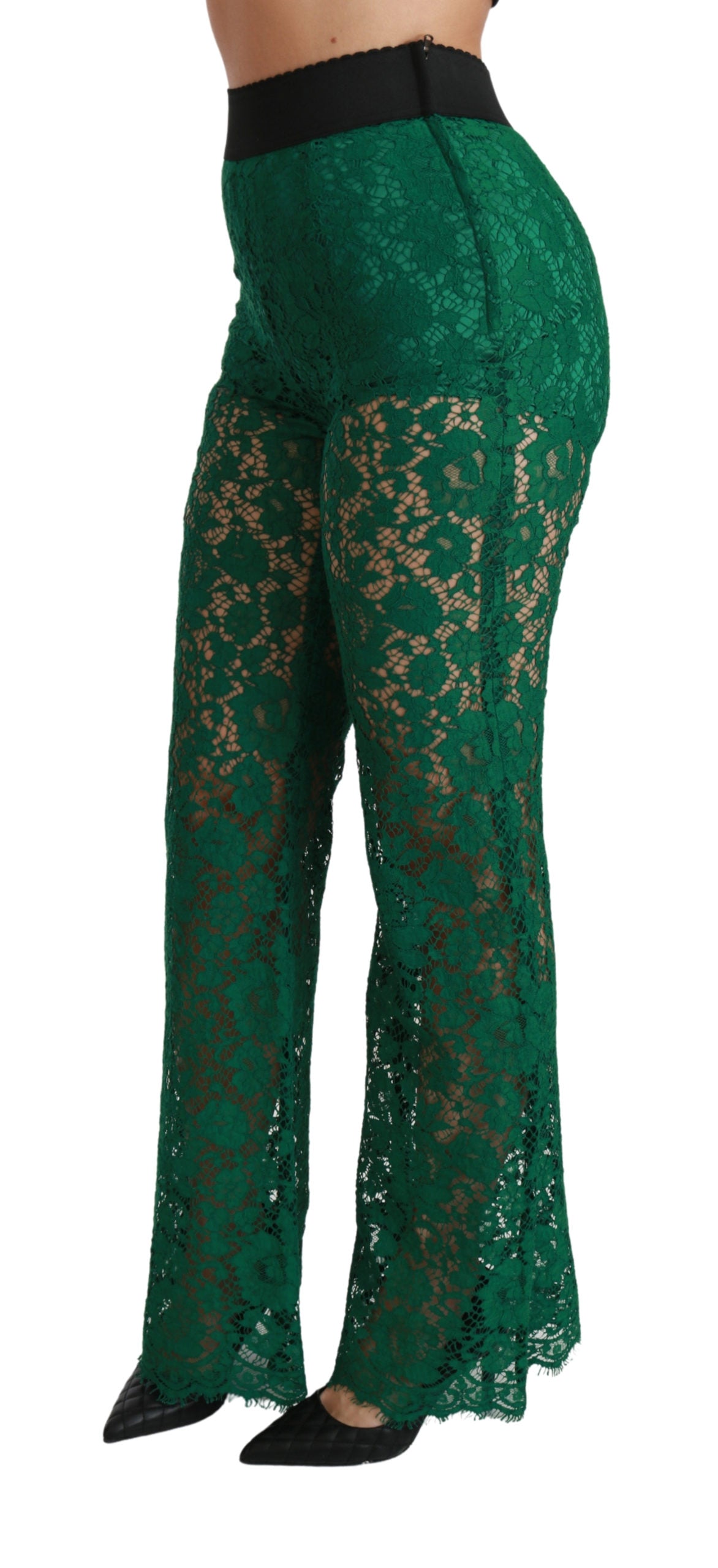 Green Lace High Waist Flared Pants