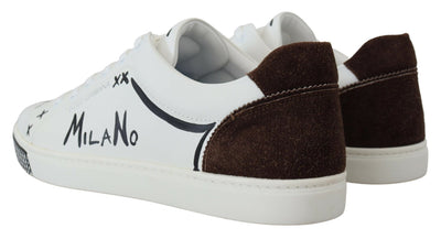 White Leather Brown Milano Casual Sneakers Shoes