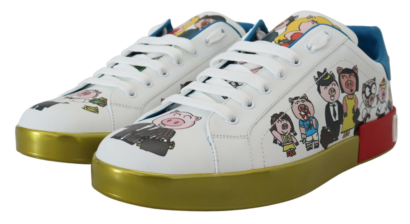 White Year of the Pig Leather Sneakers Shoes