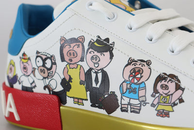 White Year of the Pig Leather Sneakers Shoes