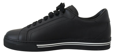Black Leather Low Top Sneakers Casual Shoes