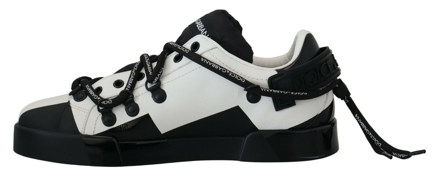 Black White Leather Low Top Sneakers Casual Shoes