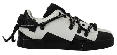 Black White Leather Low Top Sneakers Casual Shoes