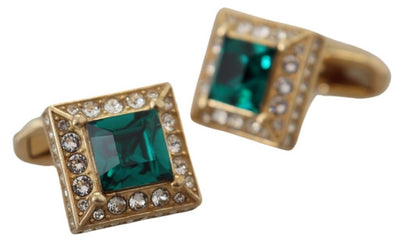 Gold Sterling 925 Silver Emerald Green Crystal Cufflinks