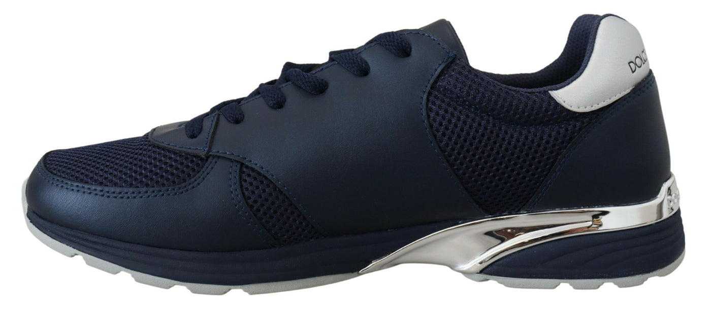 Blue Silver Leather Low Trainers Sneakers  Shoes