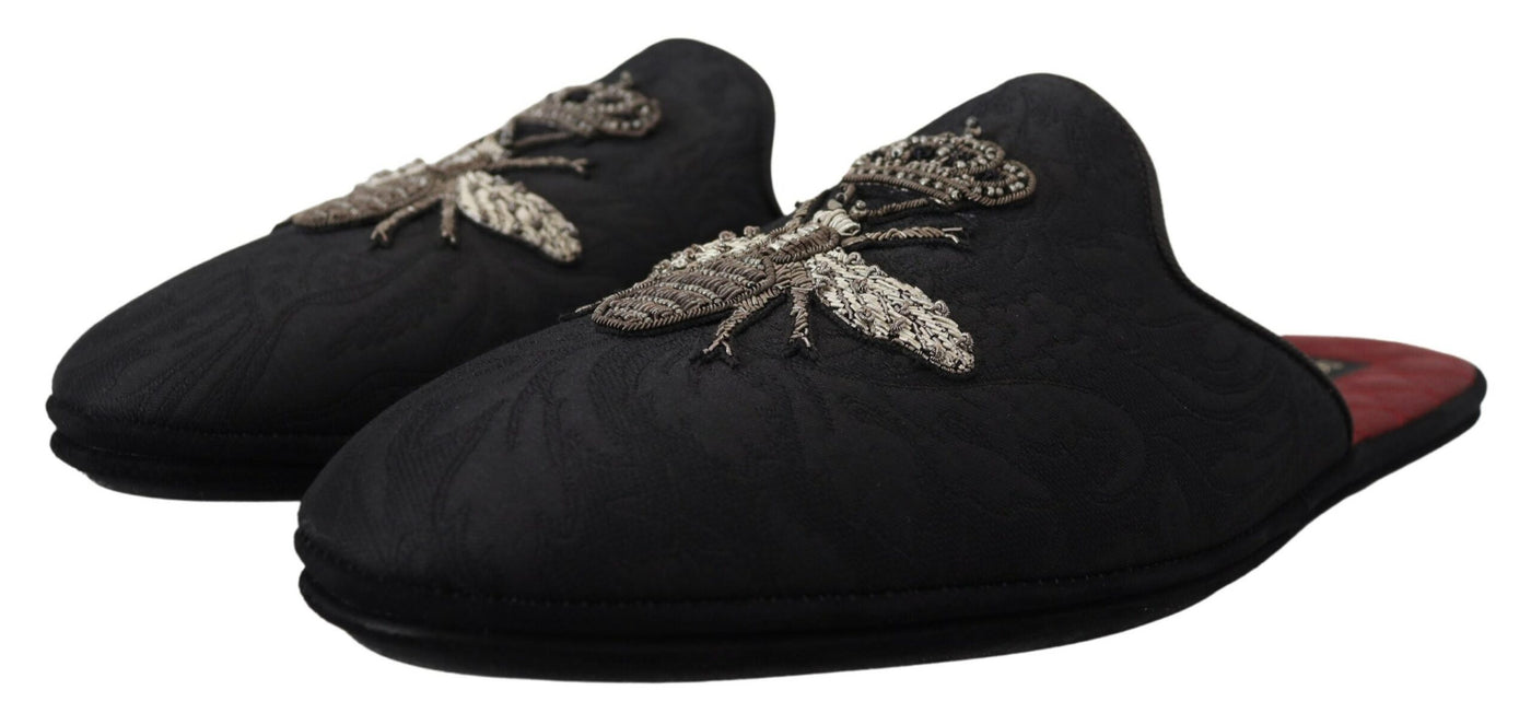 Black Crown Bee Crystal Slides Sandals Flats Shoes