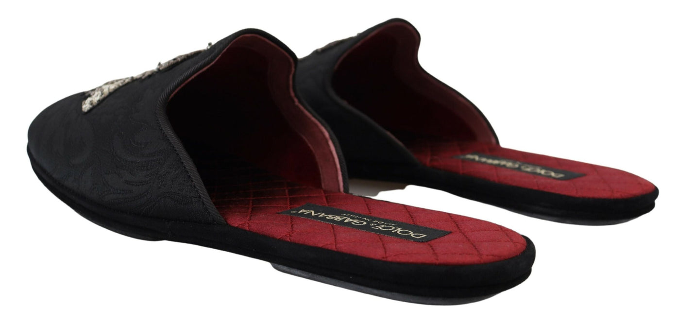 Black Crown Bee Crystal Slides Sandals Flats Shoes
