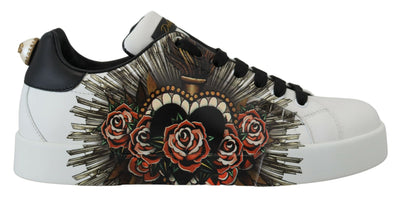 White Leather Heart Roses Sneakers Shoes