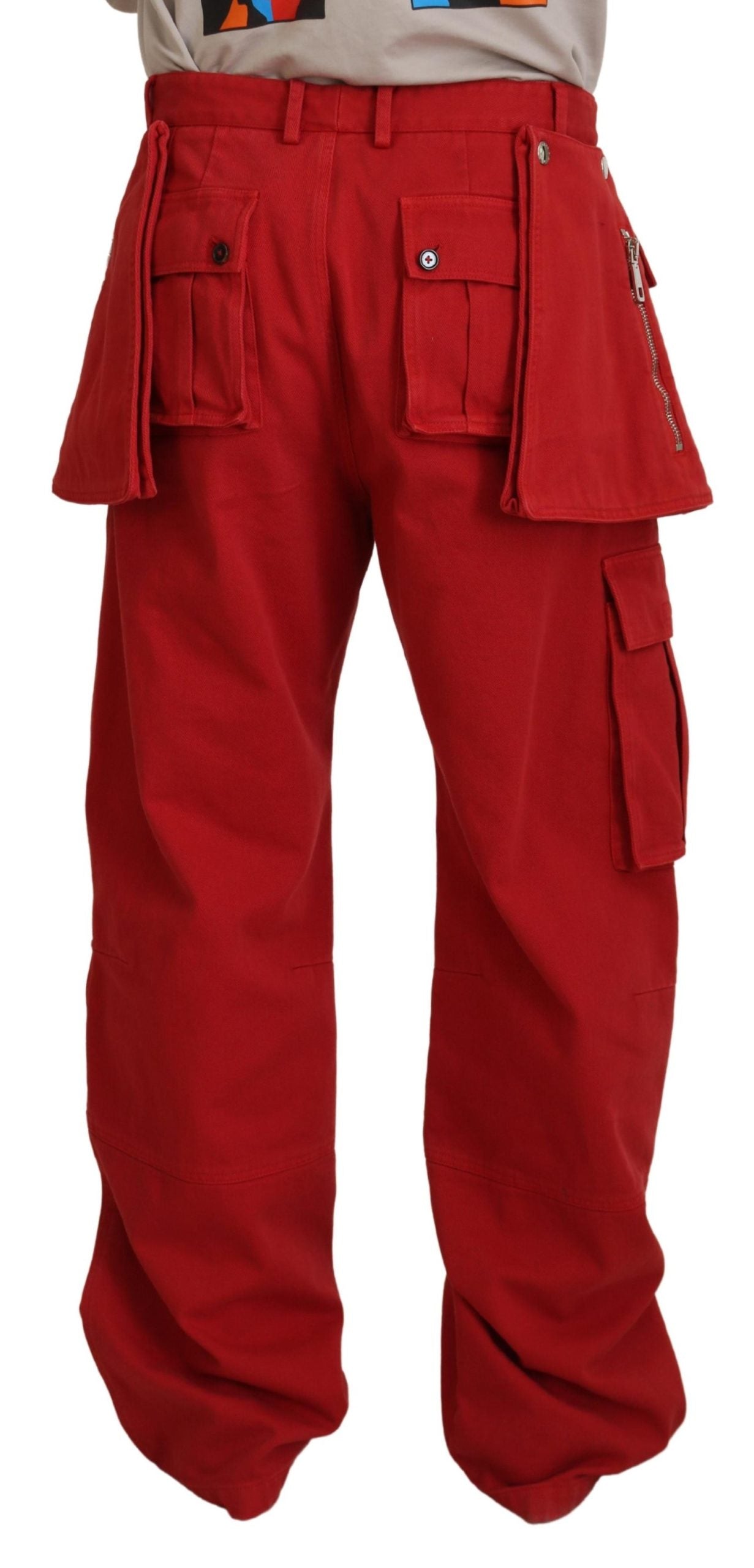 Red Cotton Men Carpenter Pants