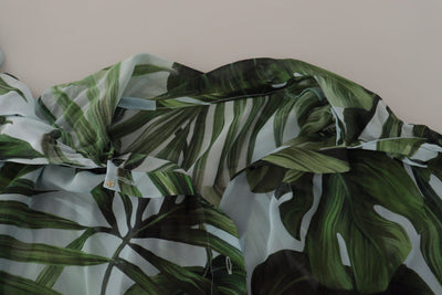 Multicolor Blouse Leaf Print Ascot Collar Long Sleeve Top