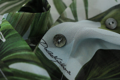 Multicolor Blouse Leaf Print Ascot Collar Long Sleeve Top