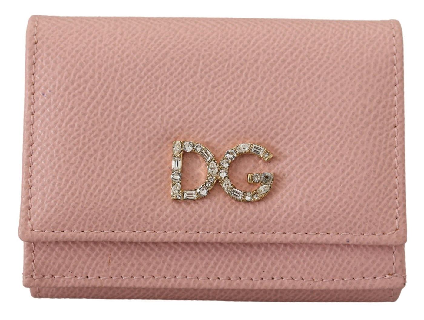Pink Leather French Flap Crystal DG Logo Coin Wallet