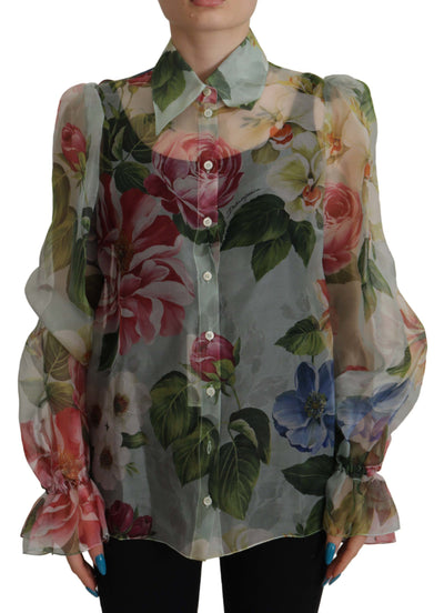 Multicolor Floral Print Long Sleeve Collared Blouse