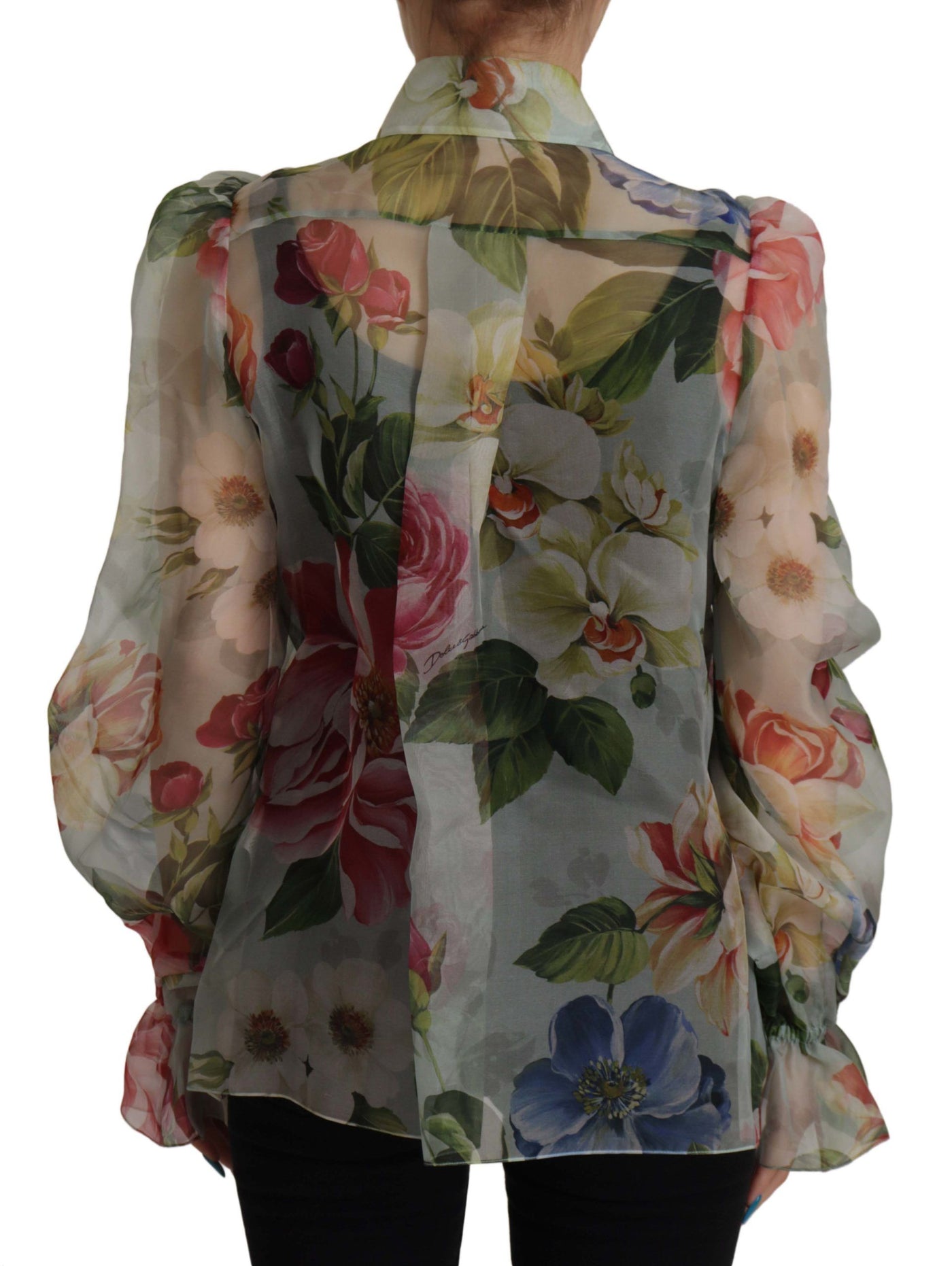Multicolor Floral Print Long Sleeve Collared Blouse