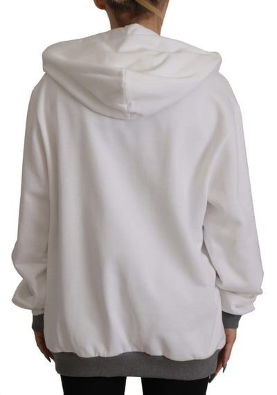 White Printed Hoodie Pullover Cotton Sweater