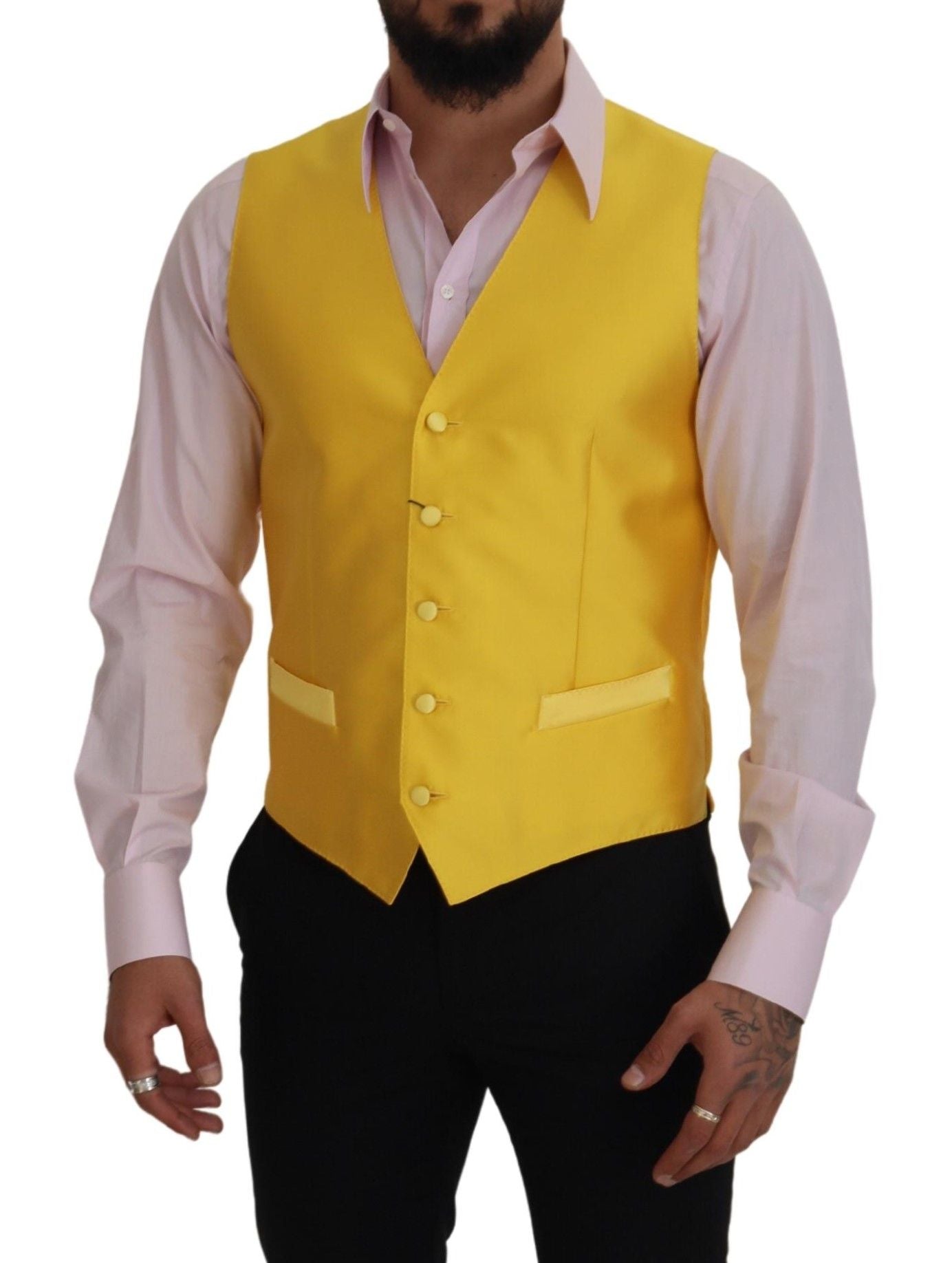 Yellow Polyester Waistcoat Dress Formal Vest