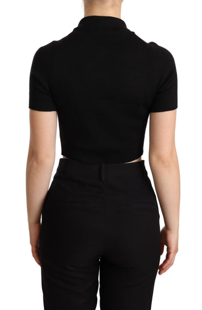 Black Cashmere Silk Collared Cropped Top