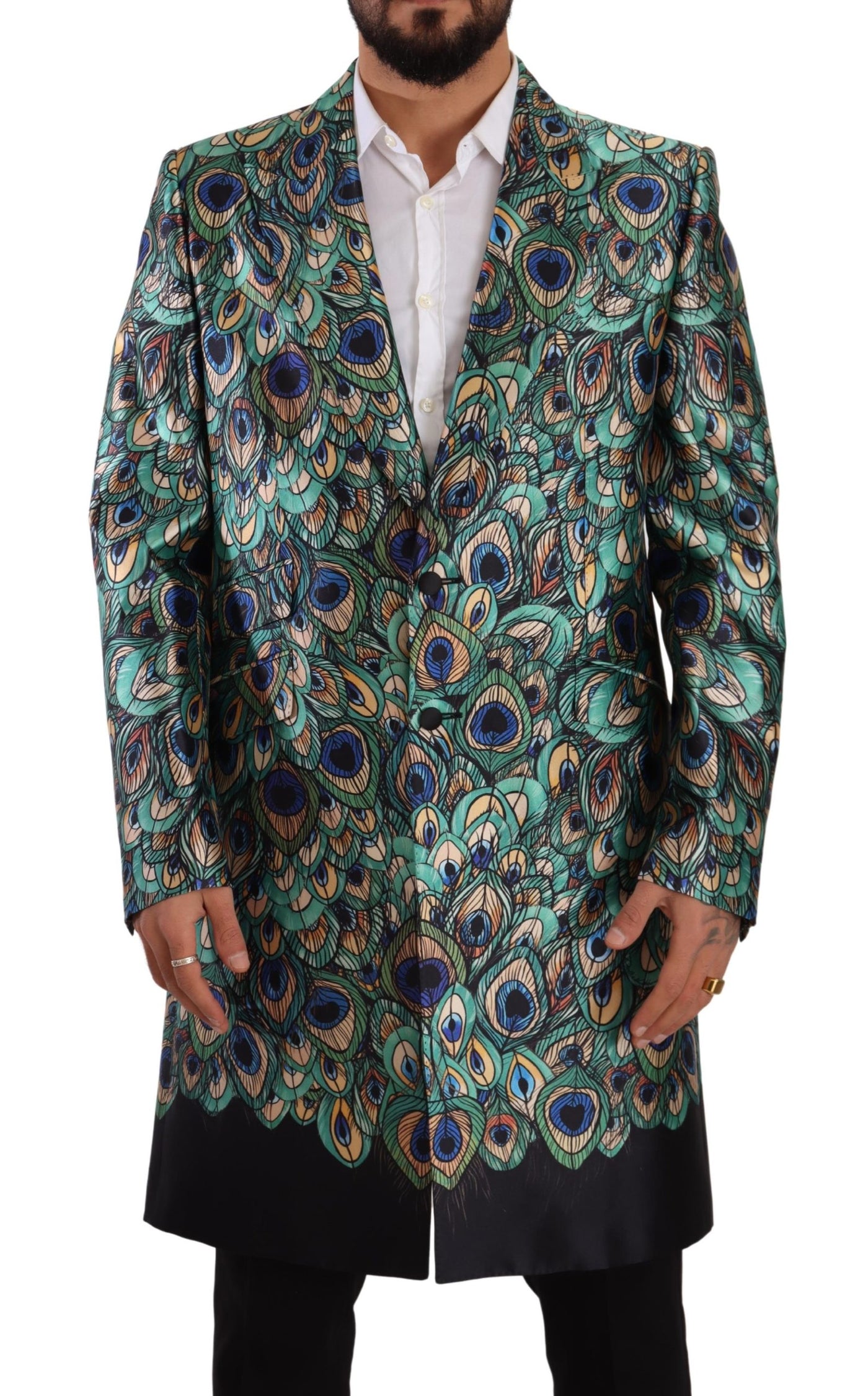 Multicolor Peacock Silk SICILIA Overcoat Jacket