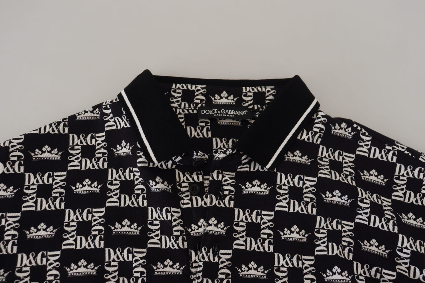 Black Crown Print Collared Polo T-shirt