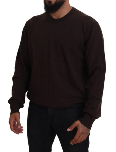 Brown Cashmere Crew Neck Pullover Sweater