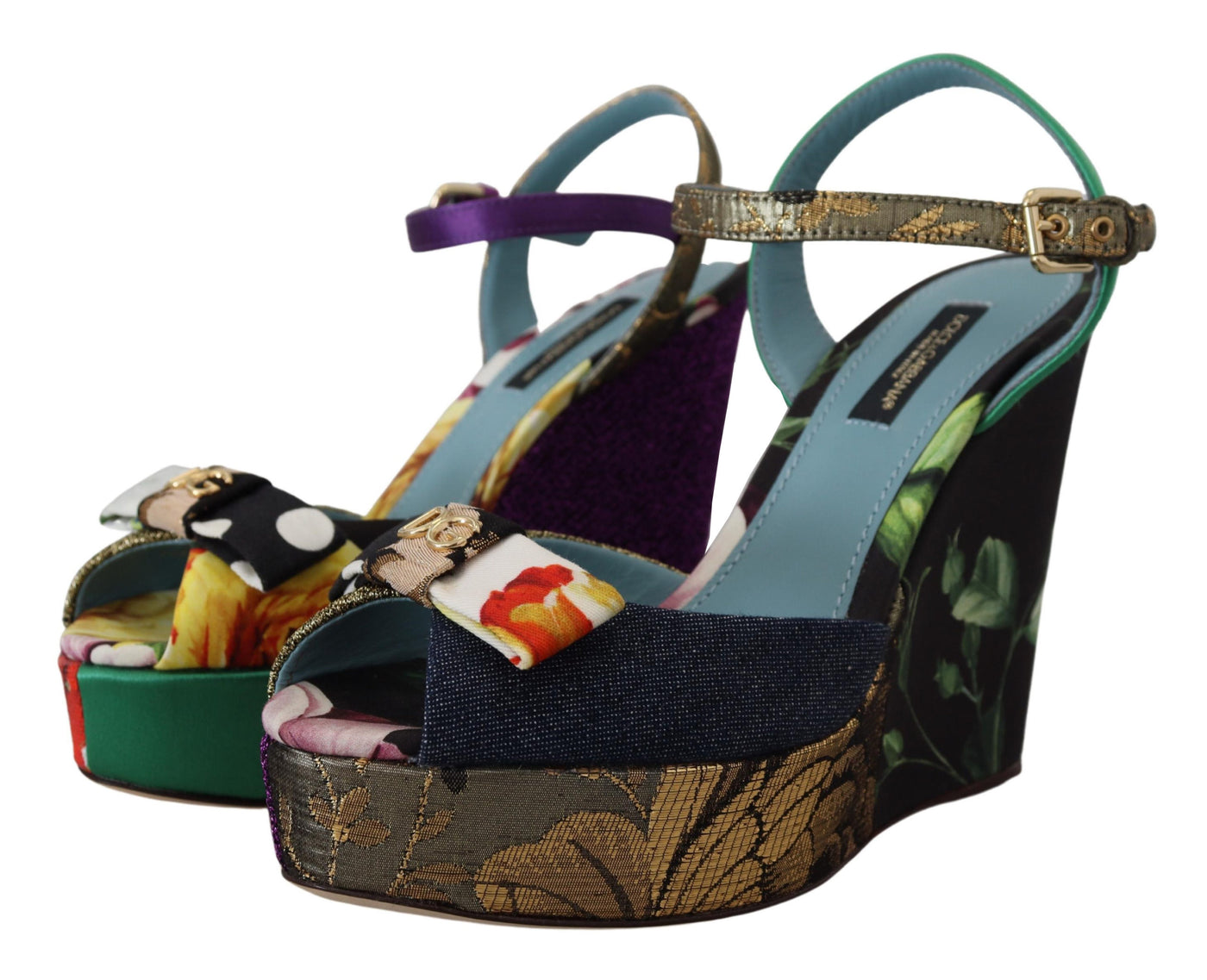 Multicolor Patchwork Ankle Strap Wedge Sandals Shoes