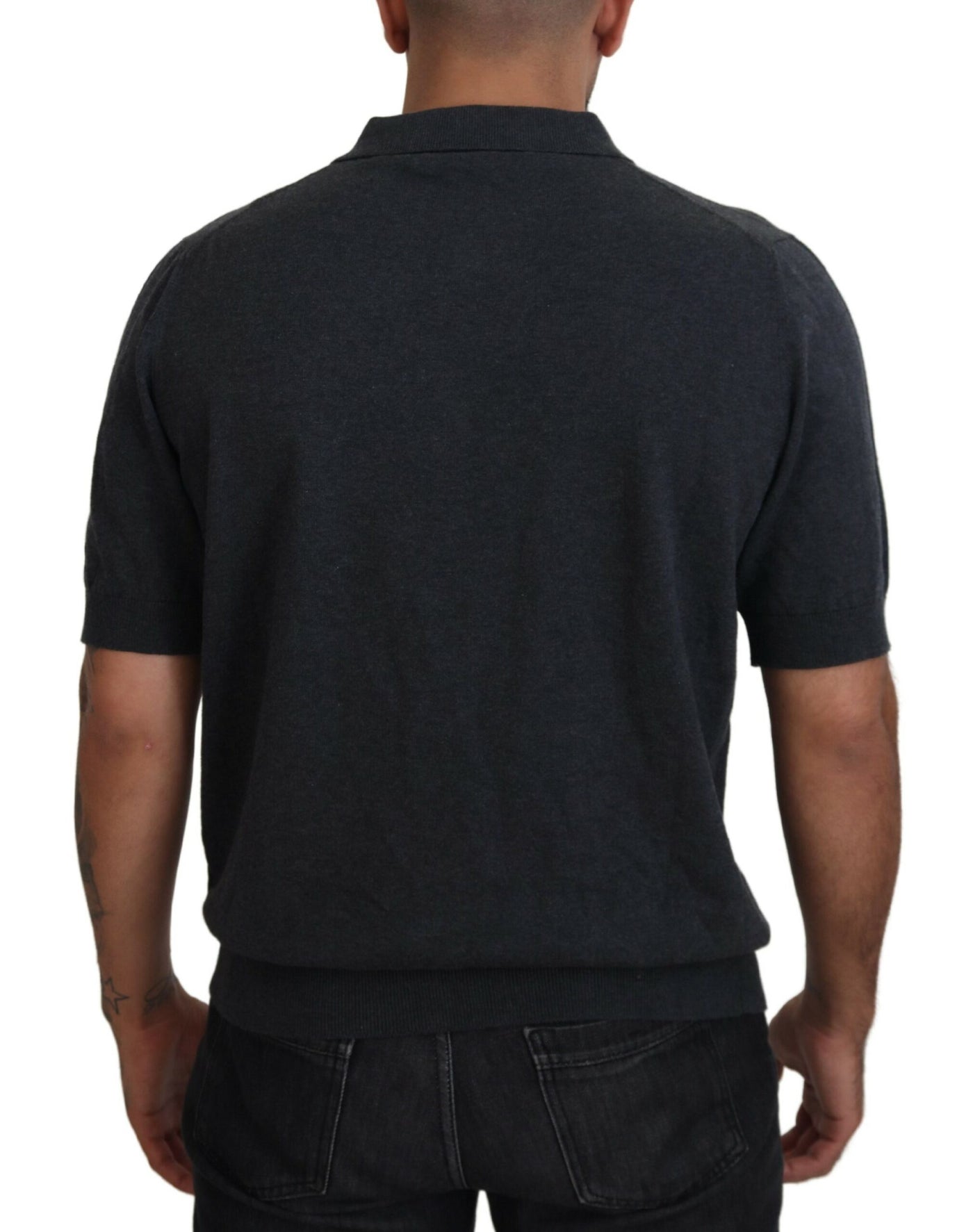 Gray Cotton Collared Polo Men T-shirt