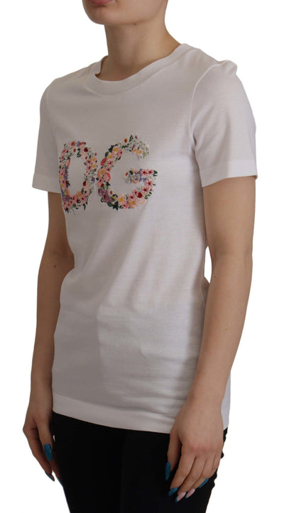 White Flower Embroidered Round Neck T-shirt