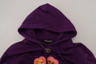 Purple Floral Hooded Pullover Cotton Sweater