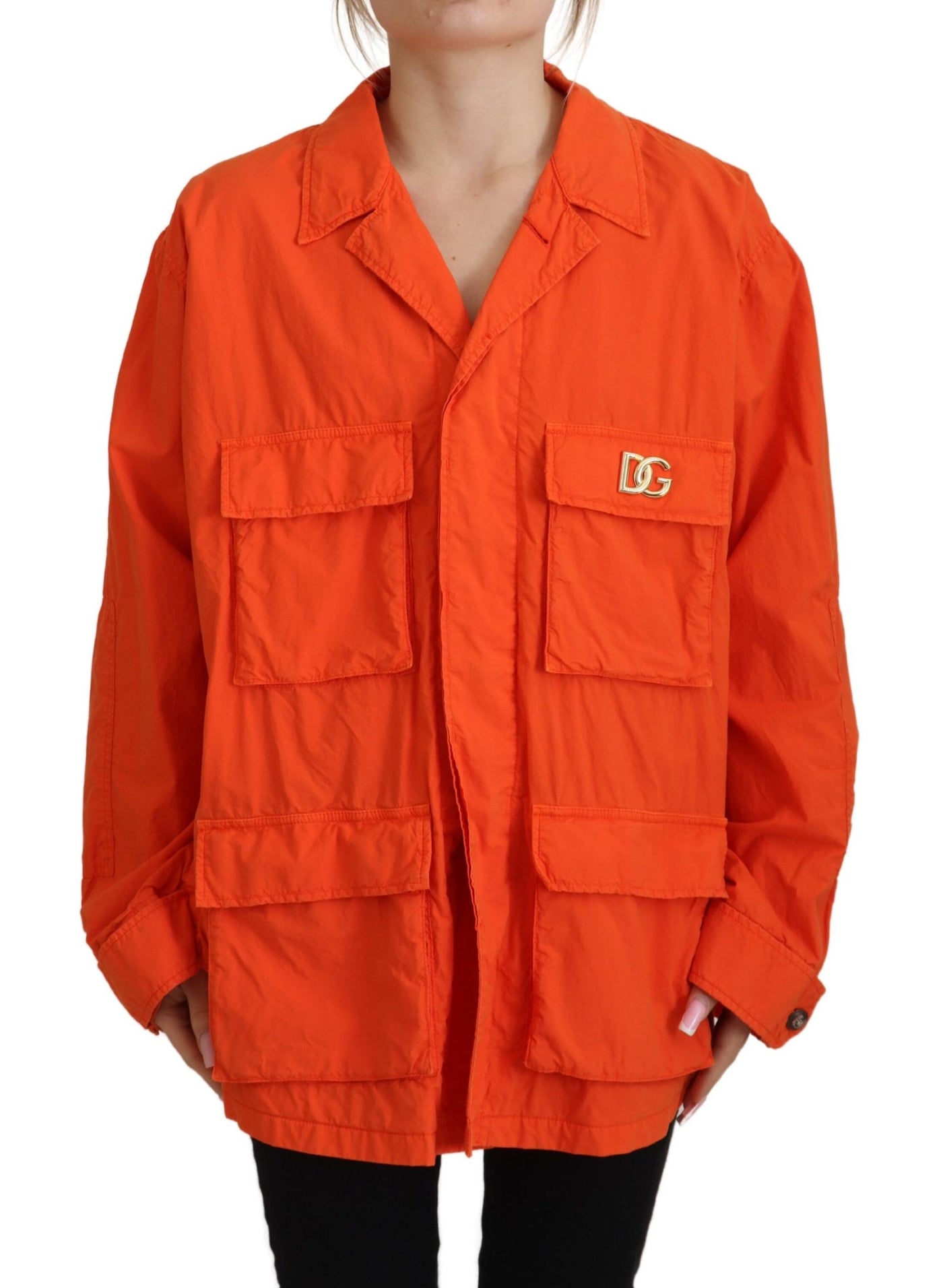Orange Collared Windbreaker Cotton Jacket