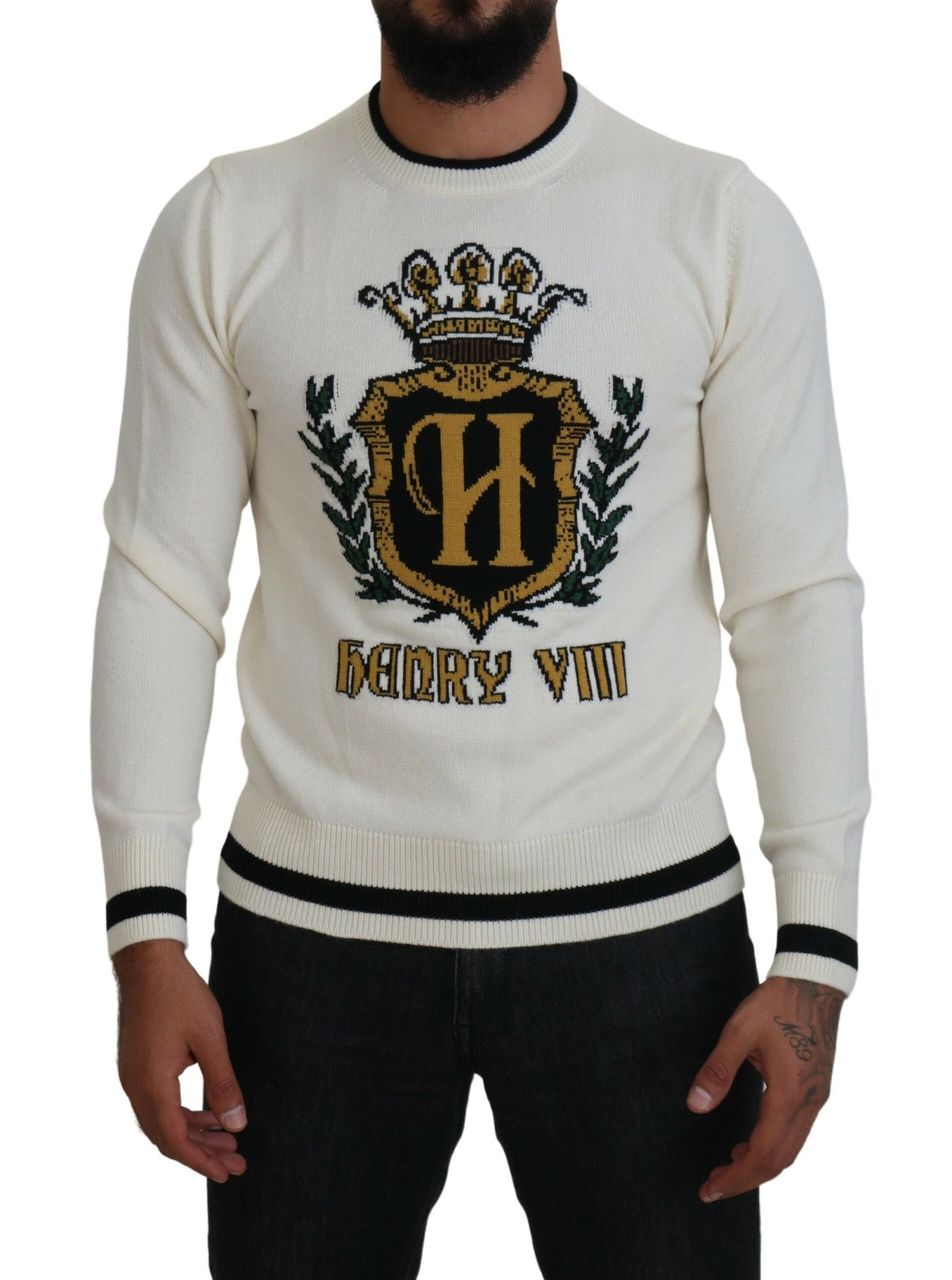 White Henry VIII Cashmere Pullover Sweater