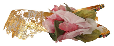 Gold Tone Brass Roses Crystals Tiara Headband Diadem Crown