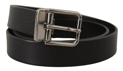 Black Calf Leather Logo Engraved Metal Buckle Belt