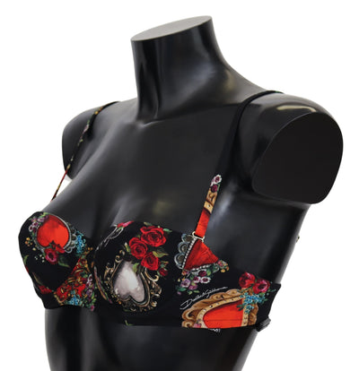 Black Heart Floral Print Beachwear Bikini Tops