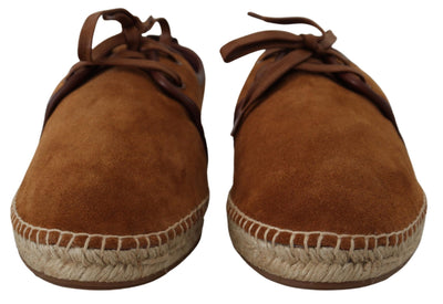 Brown Leather Mens Logo Casual Espadrilles Shoes