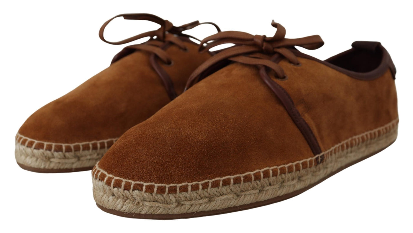 Brown Leather Mens Logo Casual Espadrilles Shoes