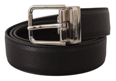 Black Leather Silver Logo Metal Box Buckle Belt