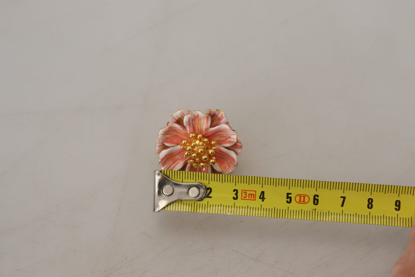 Gold Tone Brass Pink Crystal Resin Flower Ring