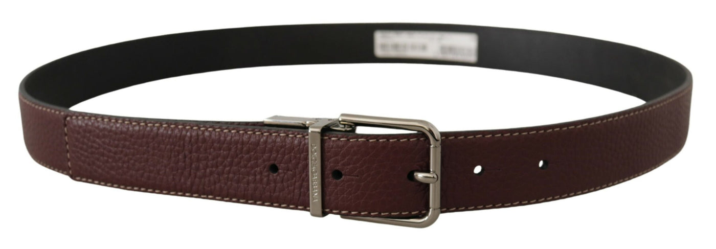 Brown Classic Leather Silver Metal Buckle Belt