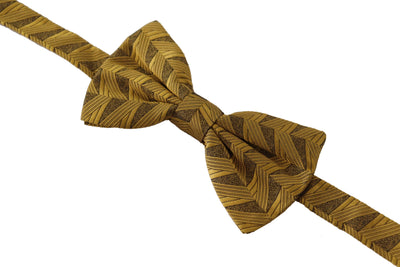 Gold Brown 100% Silk Butterfly Papillon Tie