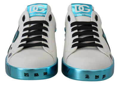 White Leather Blue Crystal Sneakers Shoes