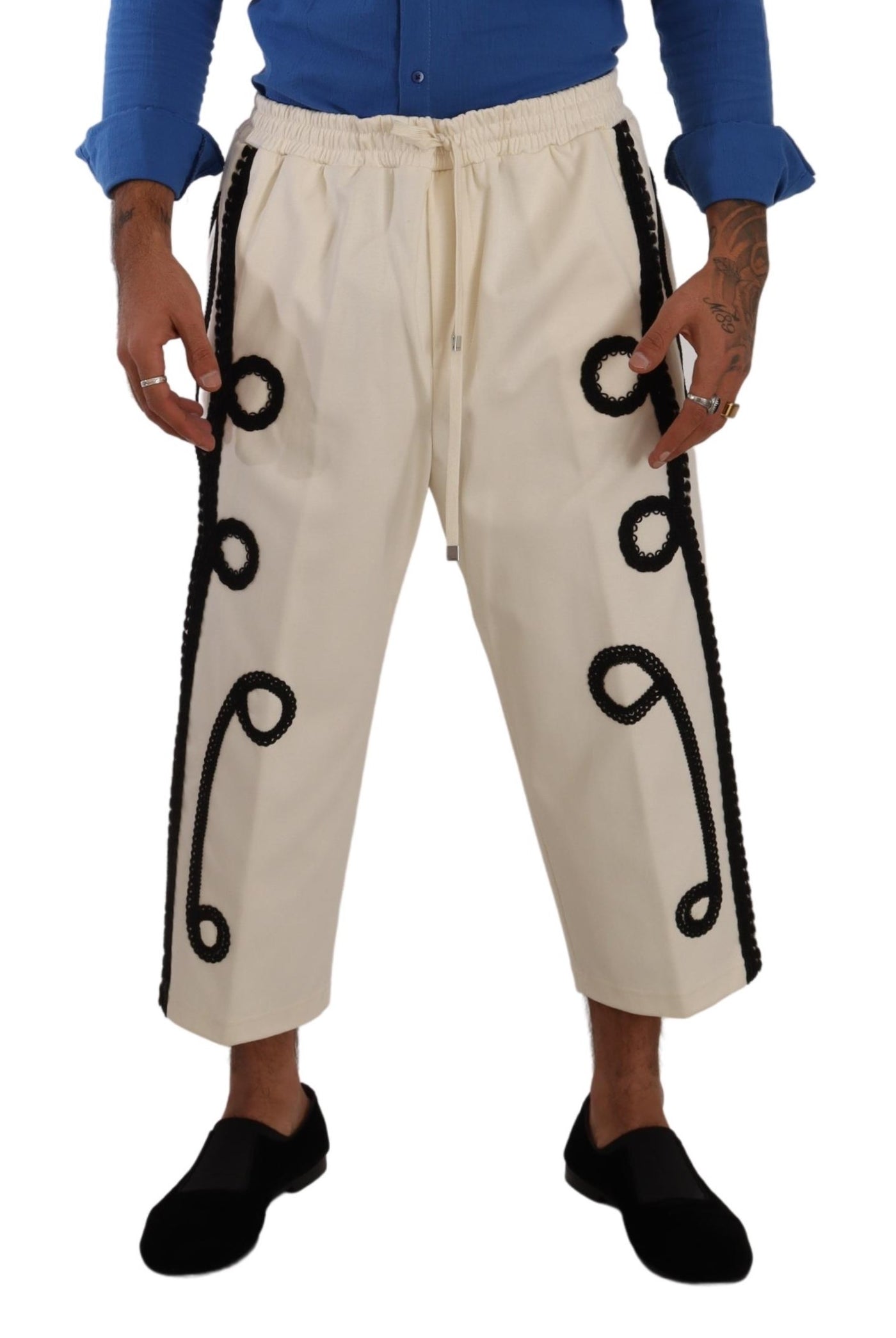 White Embroidery Torero Trouser Pants