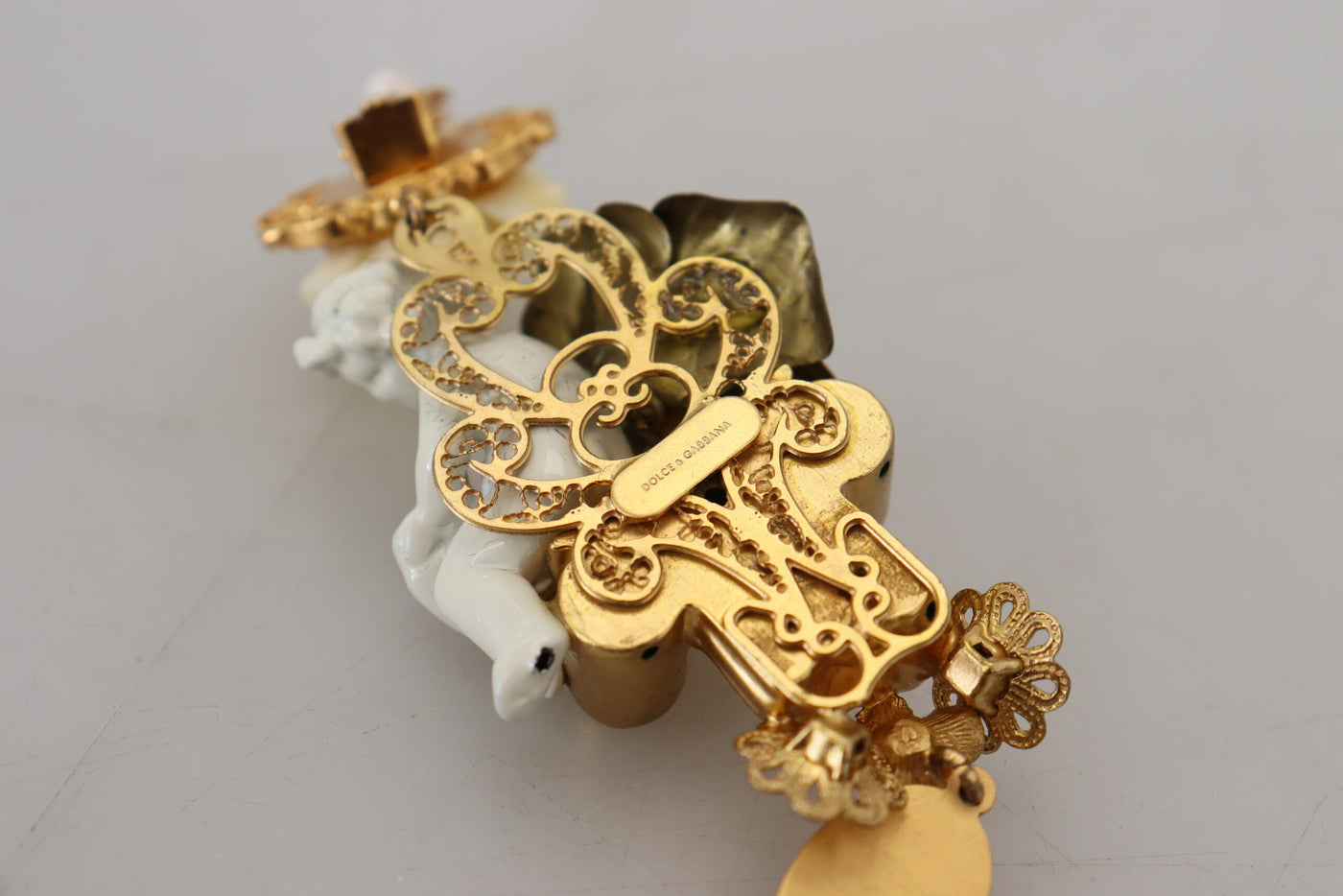 Gold Plated Brass Cherub Angel Dangling Earrings