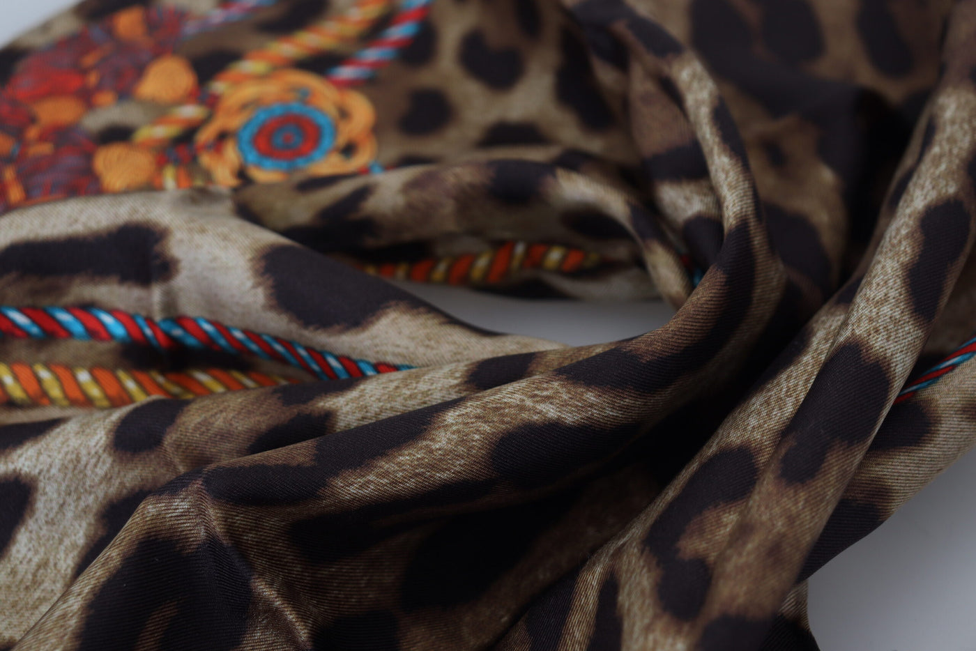 Brown Leopard Silk Square Wrap Foulard Scarf