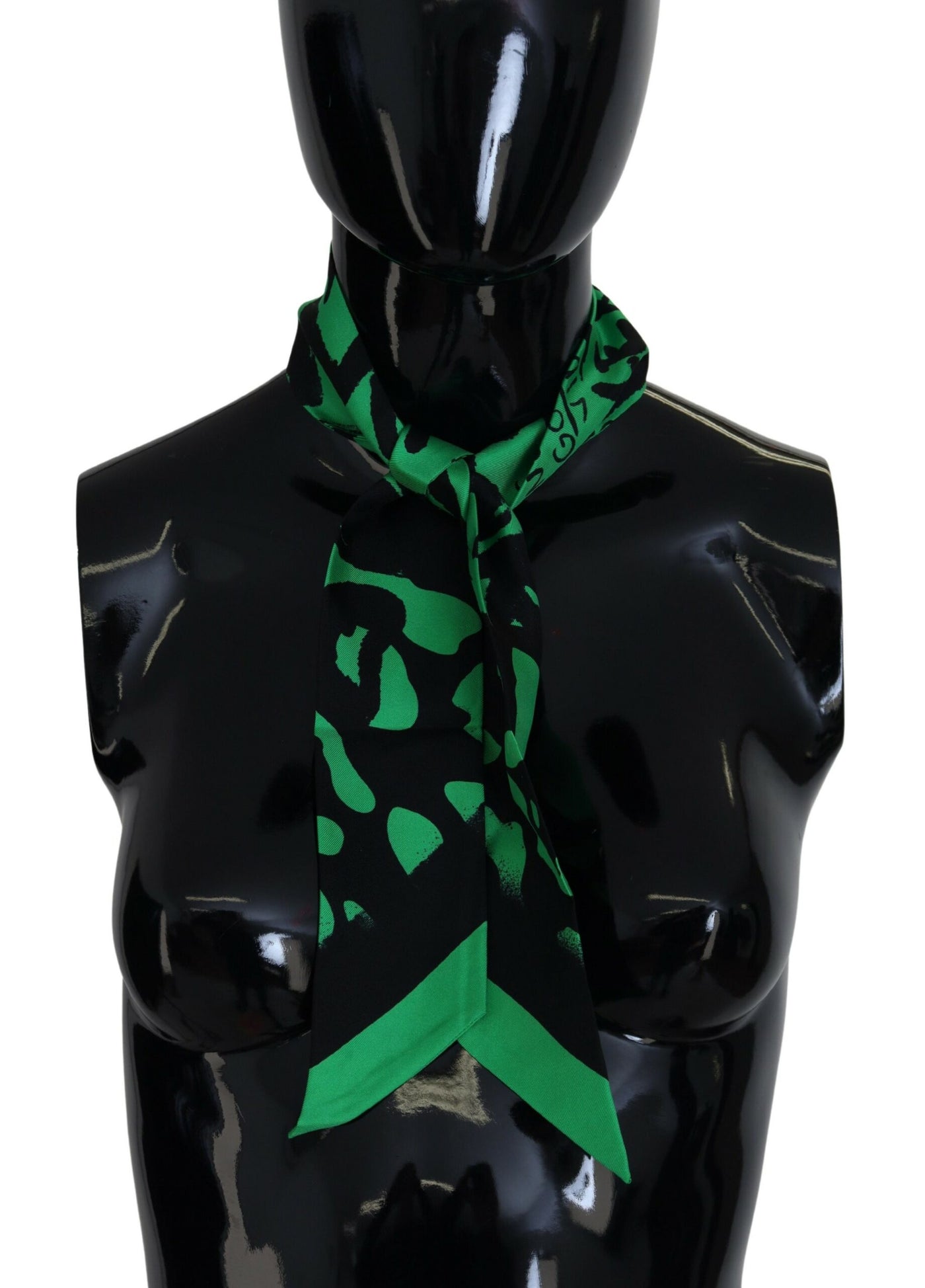 Green Logo Print Silk Necktie Shawl Scarf