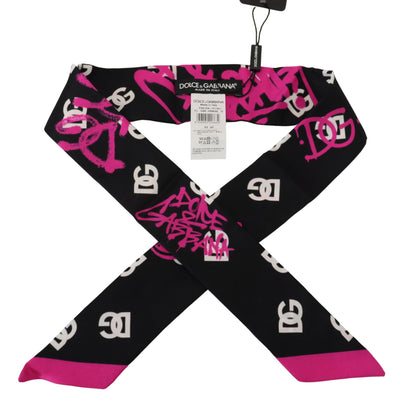 Black Pink Logo Silk Necktie Shawl Scarf