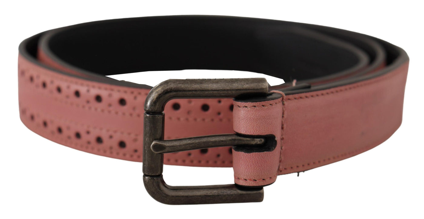 Pink Perforated Leather Skinny Metal Buckle Belt